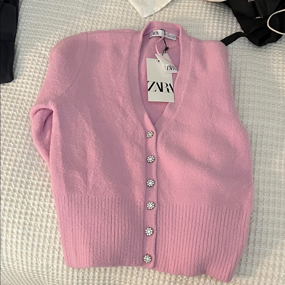 Zara Light Pink Cardigan with Embellished Buttons